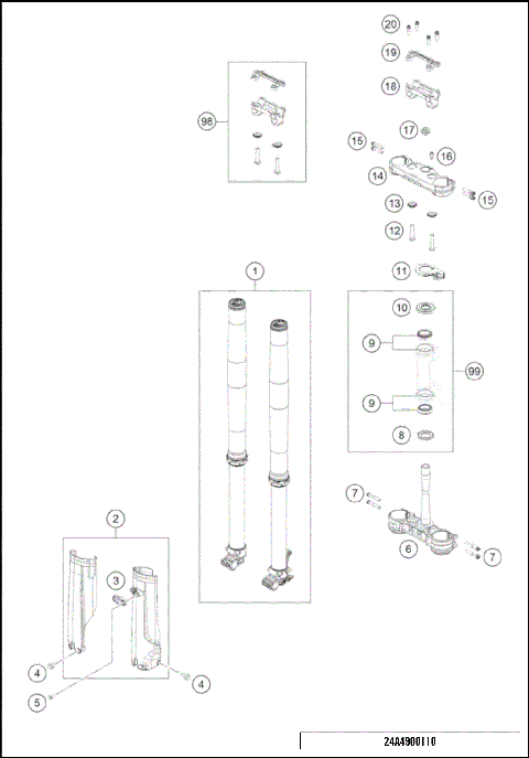 FRONT FORK, TRIPLE CLAMP