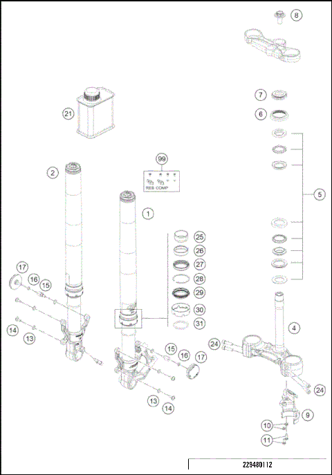 FRONT FORK, TRIPLE CLAMP