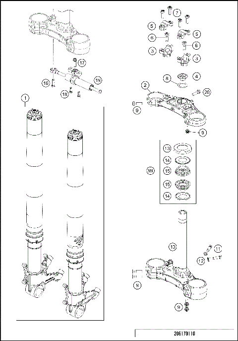 FRONT FORK, TRIPLE CLAMP