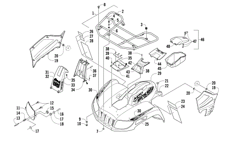FRONT RACK, BODY PANEL, AND HEADLIGHT ASSEMBLIES
