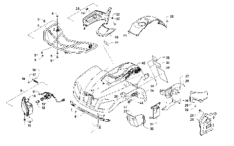 FRONT RACK, BODY PANEL, AND HEADLIGHT ASSEMBLIES [100497]