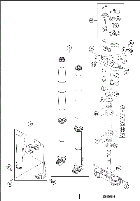 FRONT FORK, TRIPLE CLAMP