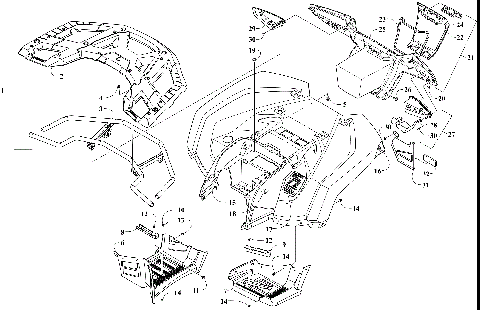 REAR RACK, BODY PANEL, FOOTWELL, AND TAILLIGHT ASSEMBLIES [302999]