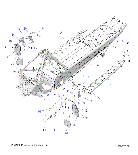 CHASSIS, CLUTCH GUARD, FOOTRESTS, AND RUNNING BOARDS - S22TFG8MS/8ME ALL OPTIONS (601008C)