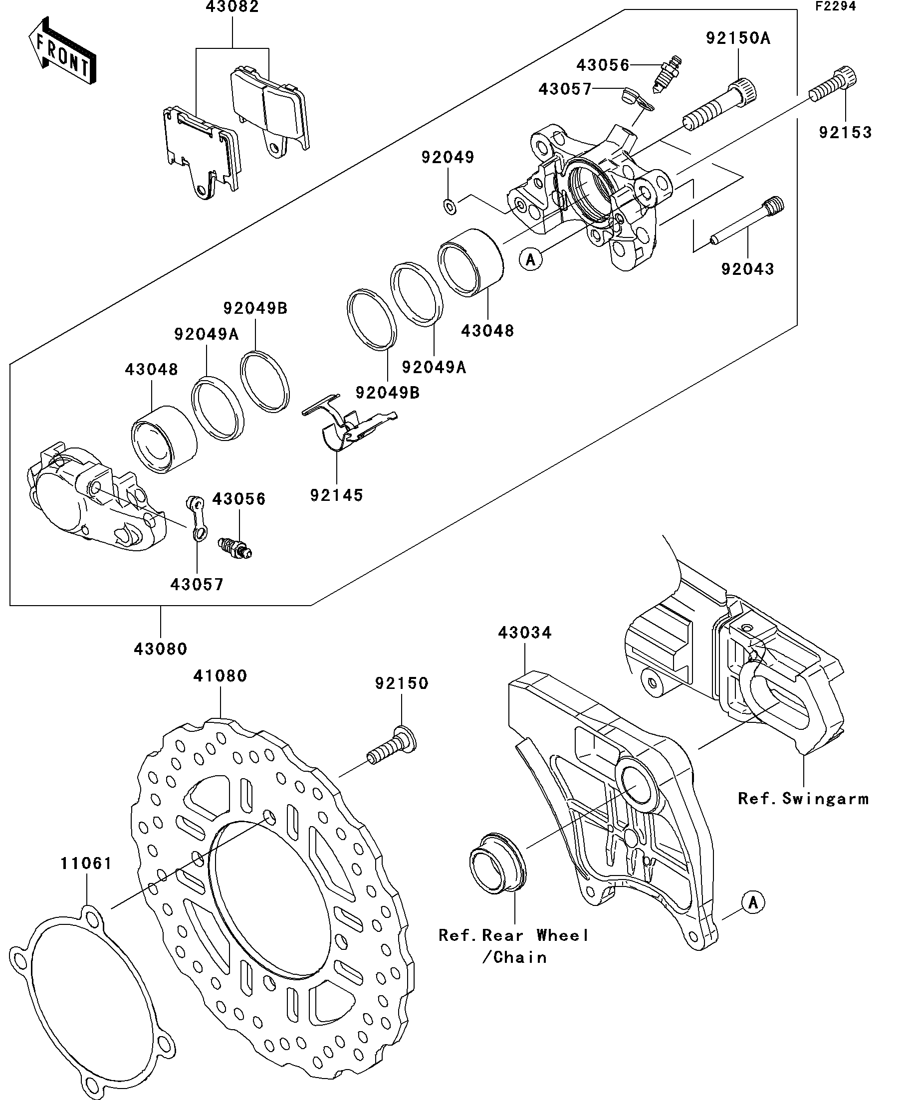 書121 Kawasaki Motorcycle 2008 OEM Parts Diagram for Chassis