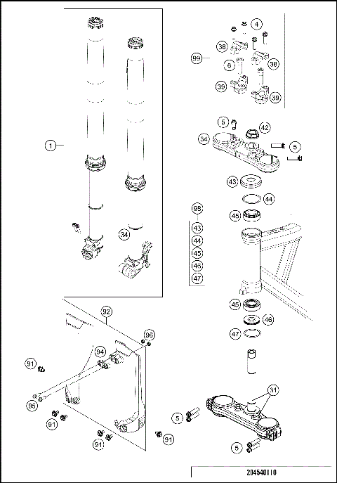 FRONT FORK, TRIPLE CLAMP