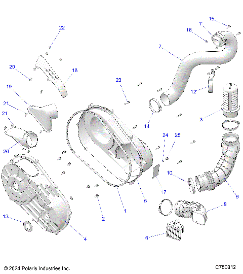 DRIVE TRAIN, CLUTCH COVER AND DUCTING - Z25ASE99P5 (C750312)
