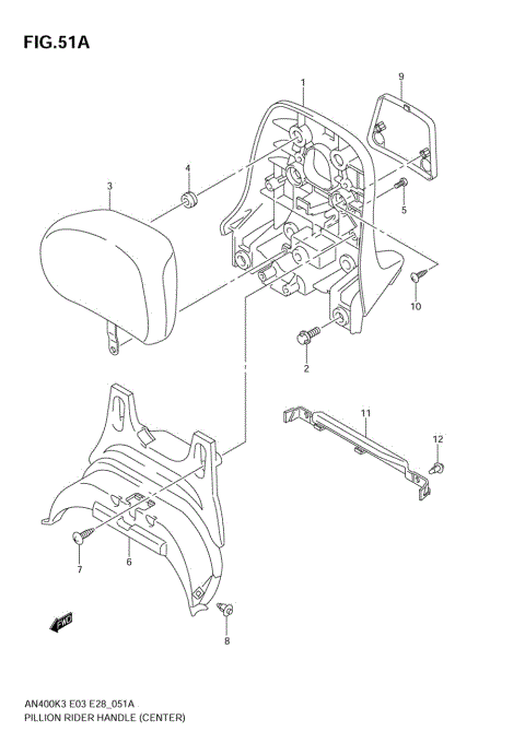 PILLION RIDER HANDLE (CENTER)(MODEL K4)