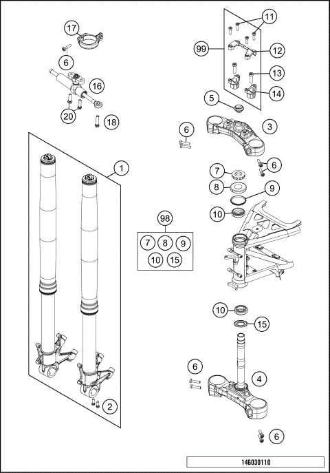 FRONT FORK, TRIPLE CLAMP