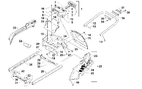 REAR BUMPER, HITCH, RACK RAIL, SNOWFLAP, AND TAILLIGHT ASSEMBLY [101600]