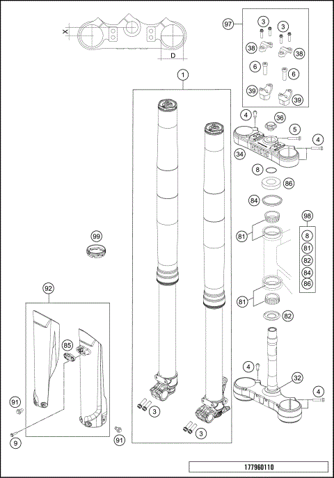 FRONT FORK, TRIPLE CLAMP
