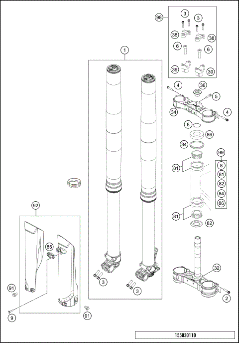 FRONT FORK, TRIPLE CLAMP