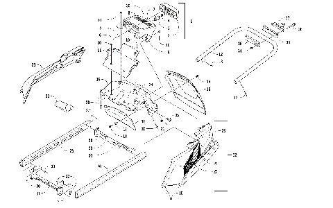 REAR BUMPER, HITCH, RACK RAIL, SNOWFLAP, AND TAILLIGHT ASSEMBLY [104066]