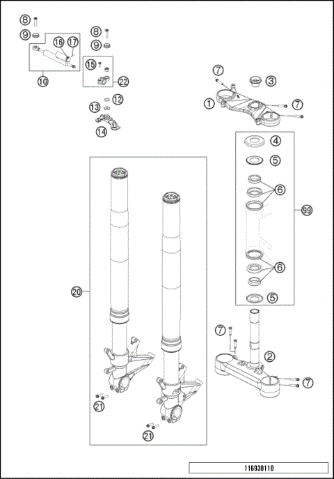 FRONT FORK, TRIPLE CLAMP