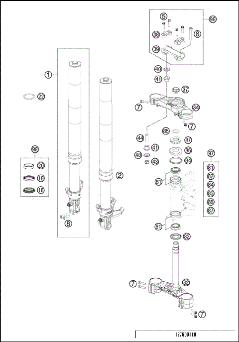 FRONT FORK, TRIPLE CLAMP
