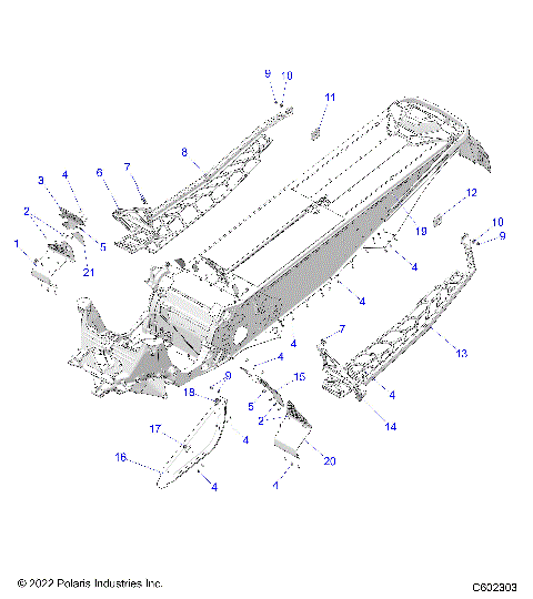 CHASSIS, CLUTCH GUARD, FOOTRESTS, and RUNNINGBOARDS - S23TKV8RS (C602303)