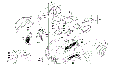 FRONT RACK, BODY PANEL, AND HEADLIGHT ASSEMBLIES