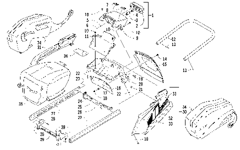 REAR BUMPER, RACK RAIL, SNOWFLAP, AND TAILLIGHT ASSEMBLY [99344]