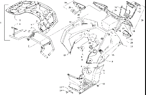 REAR RACK, BODY PANEL, FOOTWELL, AND TAILLIGHT ASSEMBLIES [303783]