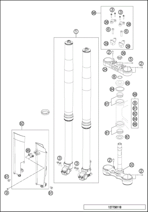 FRONT FORK, TRIPLE CLAMP