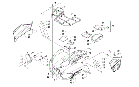 FRONT RACK, BODY PANEL, AND HEADLIGHT ASSEMBLIES