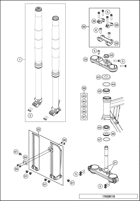 FRONT FORK, TRIPLE CLAMP