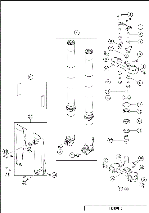FRONT FORK, TRIPLE CLAMP