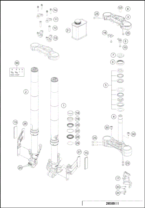 FRONT FORK, TRIPLE CLAMP