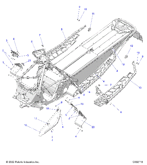 CHASSIS, CLUTCH GUARD, FOOTRESTS, and RUNNINGBOARDS - S23TKP6RS (C602118)