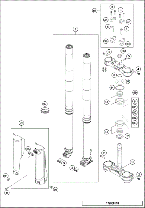 FRONT FORK, TRIPLE CLAMP