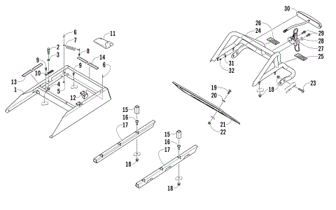 REAR BUMPER, RACK RAIL, SNOWFLAP, AND TAILLIGHT ASSEMBLY