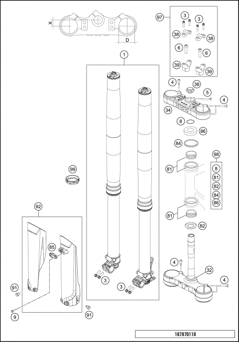 FRONT FORK, TRIPLE CLAMP