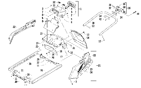 REAR BUMPER, RACK RAIL, SNOWFLAP, AND TAILLIGHT ASSEMBLY [91477]