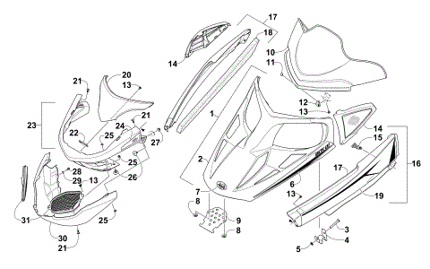 HOOD, WINDSHIELD, AND FRONT BUMPER ASSEMBLY