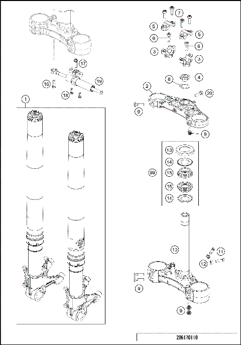 FRONT FORK, TRIPLE CLAMP