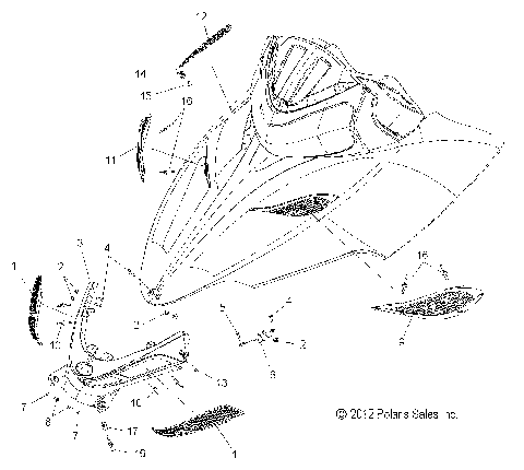 BODY, HOOD SCREENS and HINGE ASM. - S15PT6HSL/HEL (49SNOWHOODMTG13600TRG)