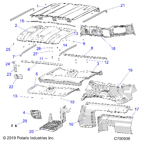 OPT, ROOF, PREP AUDIO, REAR CLOSE OFF, COVER, HOOD LINER, FLOOR, AND DASH - R20RSU99A/B (C700936)