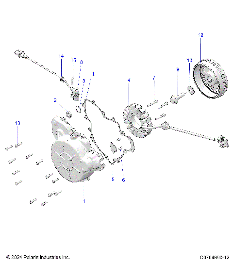 ENGINE, STATOR AND FLYWHEEL