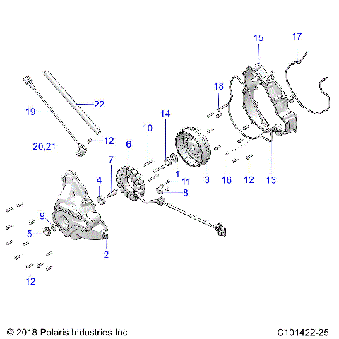 ENGINE, STATOR COVER and FLYWHEEL - A19SHE57FP (C101422-11)