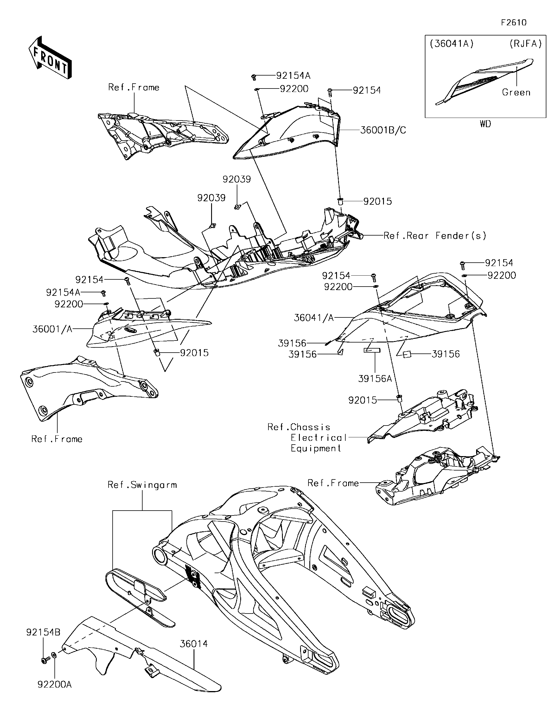 てんページ Kawasaki Motorcycle 2021 OEM Parts Diagram for Engine Cover