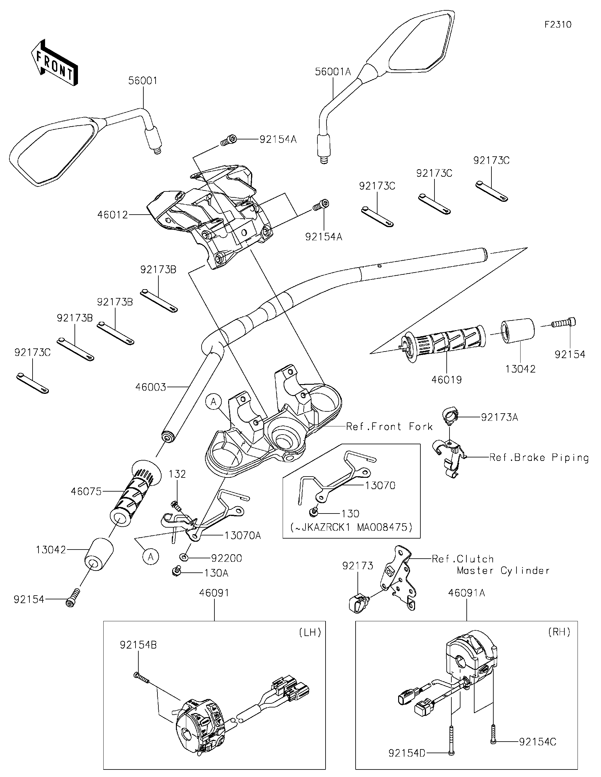 2021 Kawasaki Z H2 (ZR1000KMFNN) Handlebar Motorcycles Parts