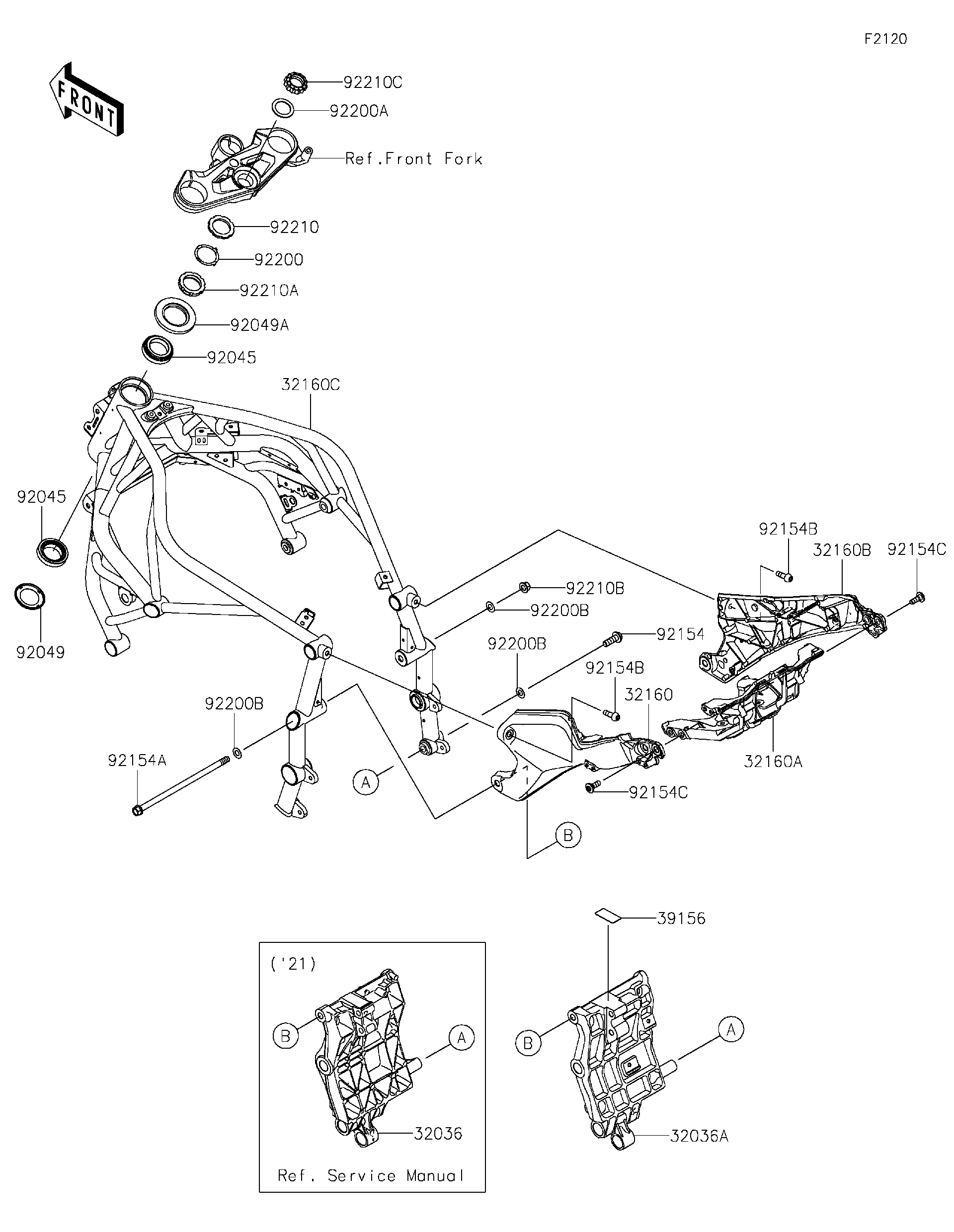 nnnshopページ Kawasaki Motorcycle 2023 OEM Parts Diagram for Frame