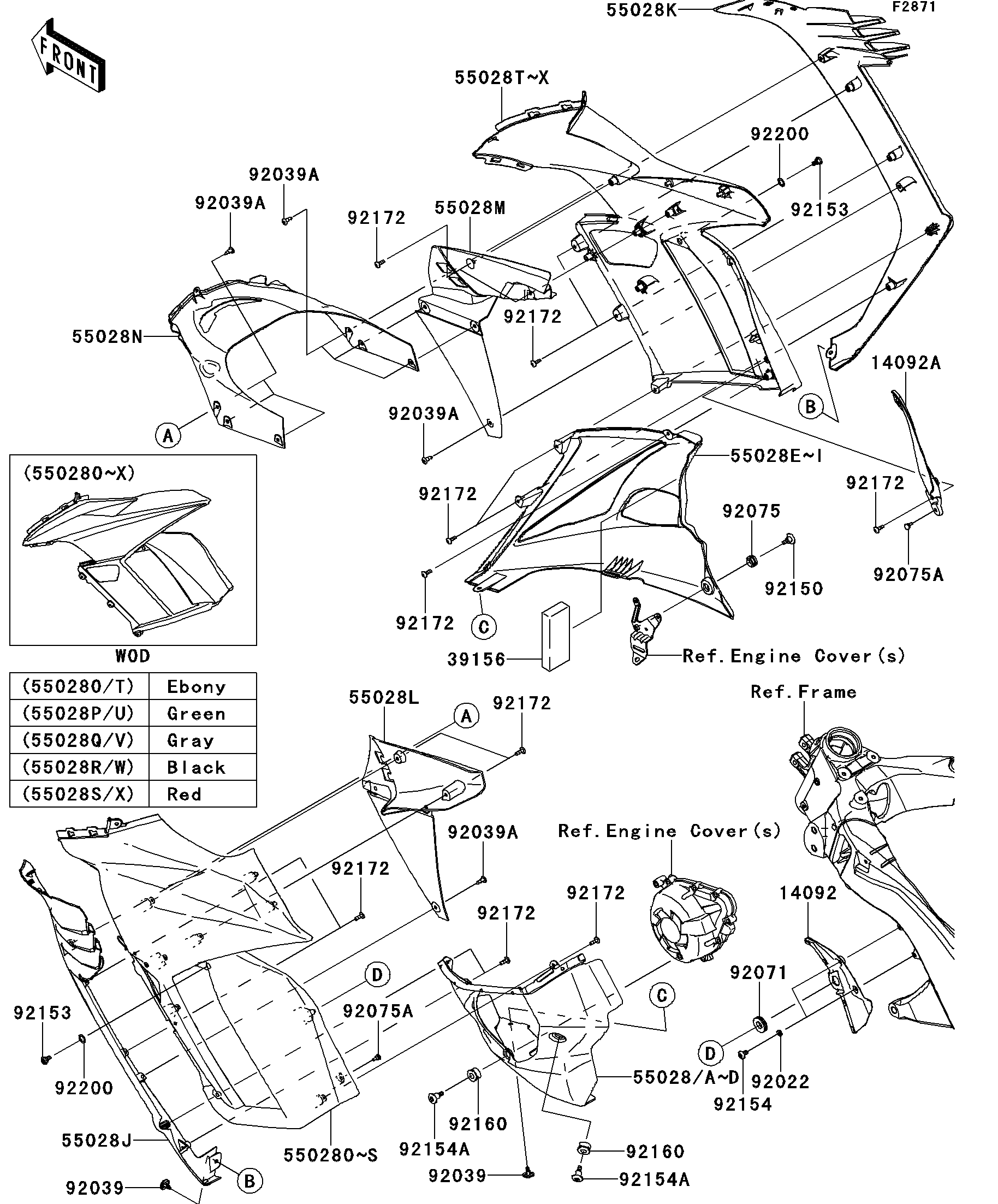 2012 Kawasaki NINJA® 1000 (ZX1000GCF) Cowling(Center