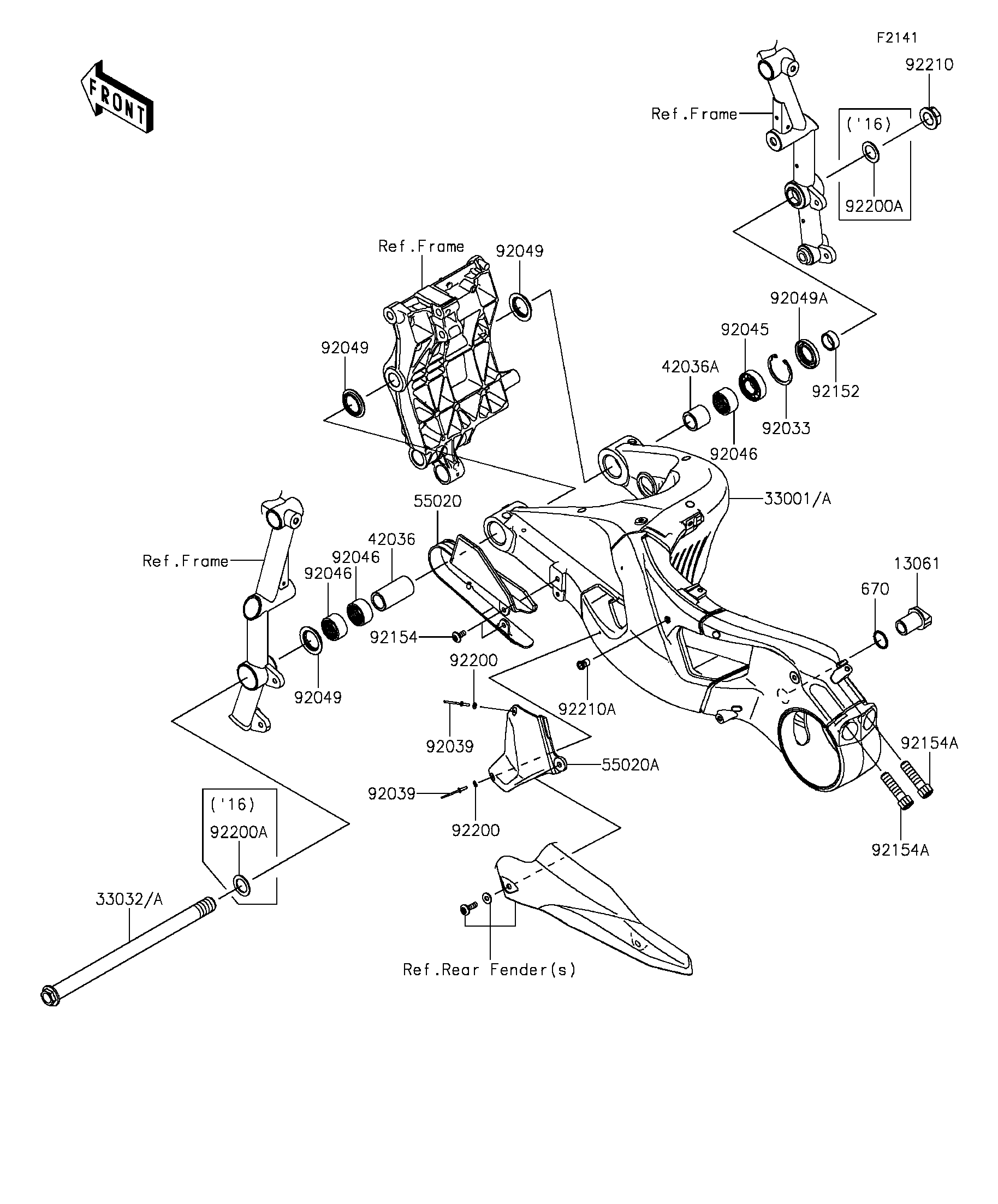 2016 Kawasaki Ninja H2R (ZX1000PGF) Swingarm Motorcycles Parts