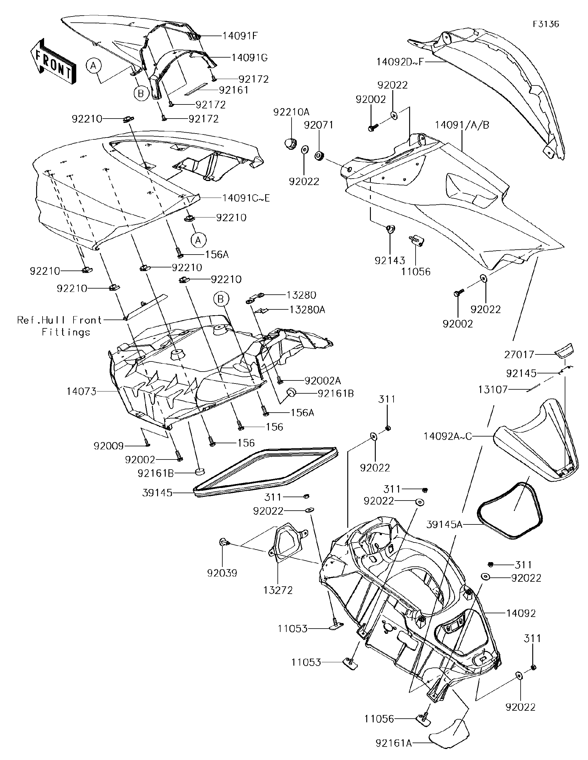 2015 Kawasaki JET SKI® ULTRA® 310LX (JT1500MFF) Hull Middle