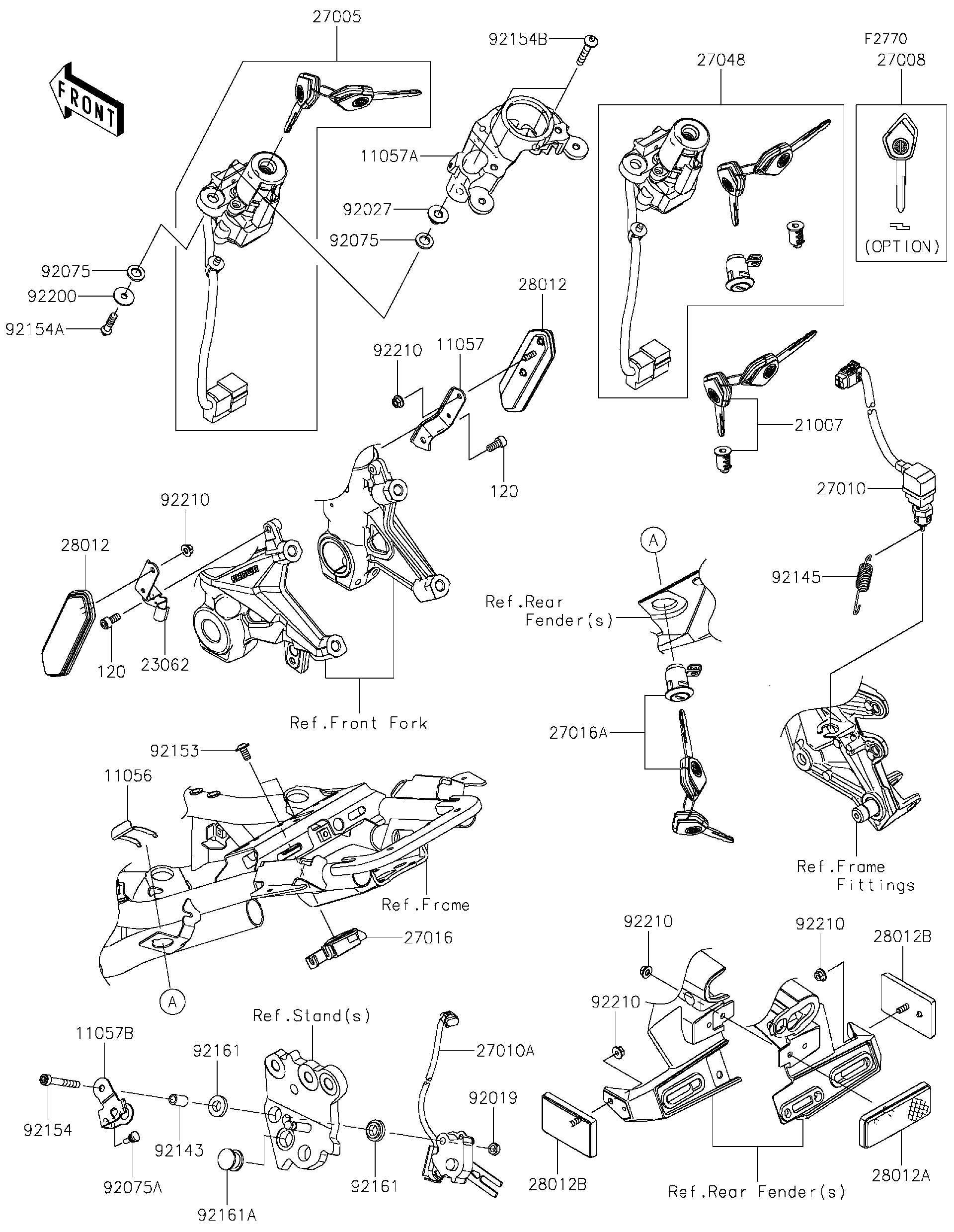 2020 Kawasaki Z H2 (ZR1000KLF) Ignition Switch/Locks/Reflectors