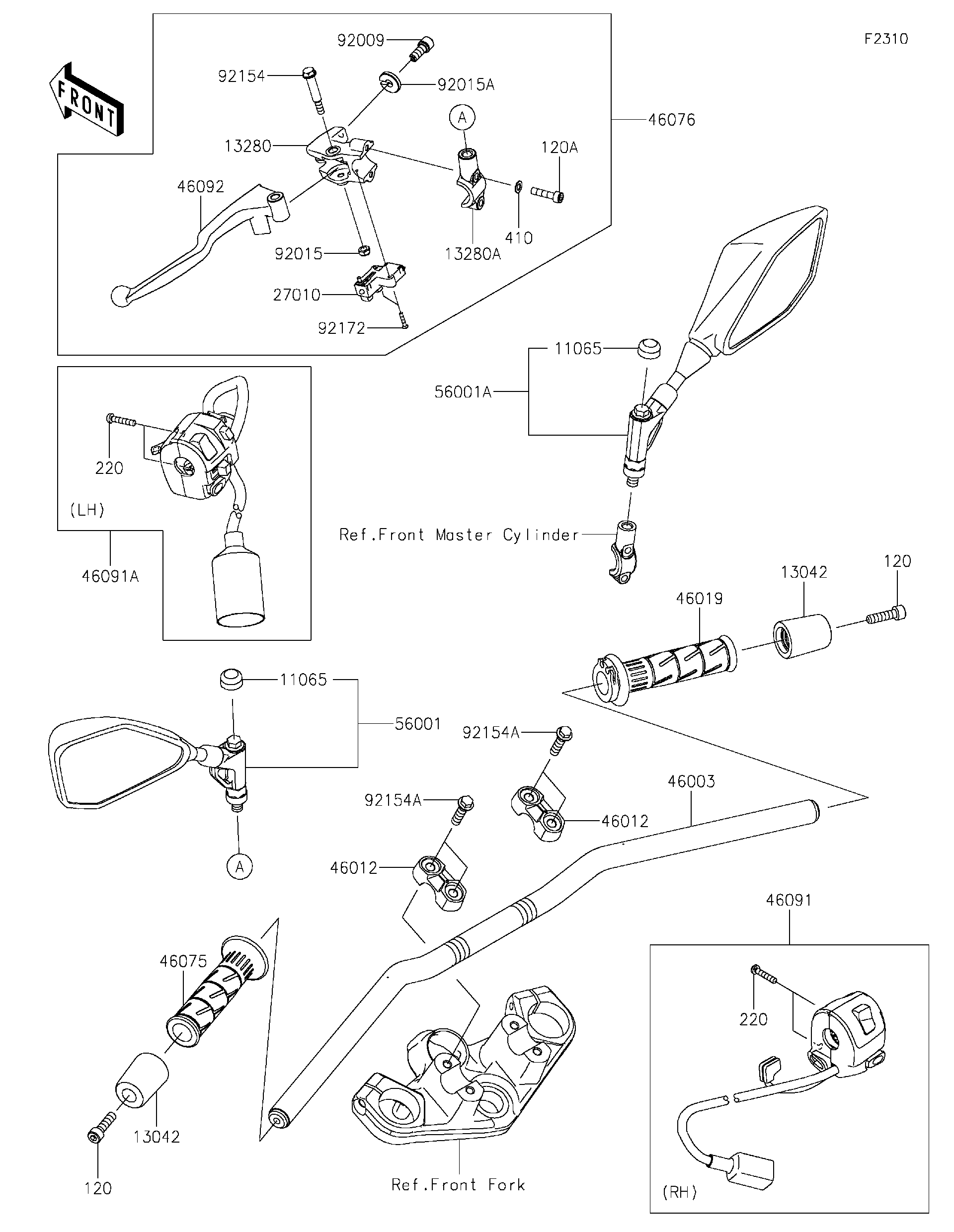2025 Kawasaki Z500 ABS (ER500ESFNL) Handlebar Motorcycles Parts