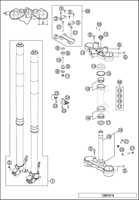 FRONT FORK, TRIPLE CLAMP