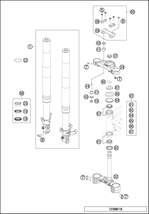 FRONT FORK, TRIPLE CLAMP