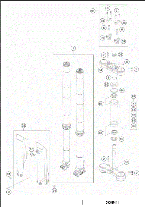FRONT FORK, TRIPLE CLAMP